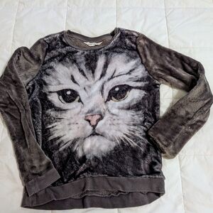 H&M Gray and White Cat Print Hoodie